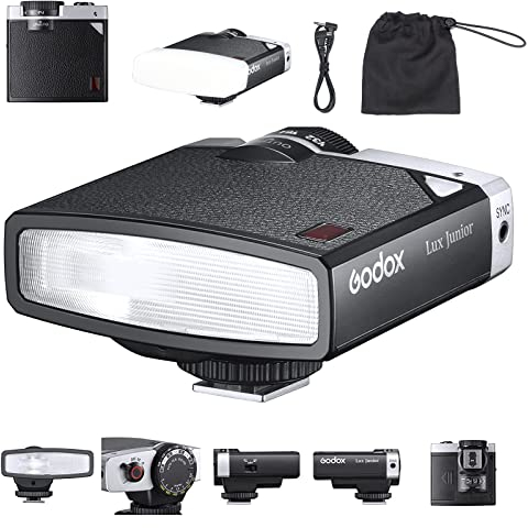 Godox Lux Junior Retro Kamerablitz,Speedlite GN12 6000 K ± 200 K CCT, automatische und manuelle Modi 1/1-1/64 Blitzleistung, 28 mm Brennweite für Canon Nikon Sony Fuji Olympus Hot Shoe Kameras