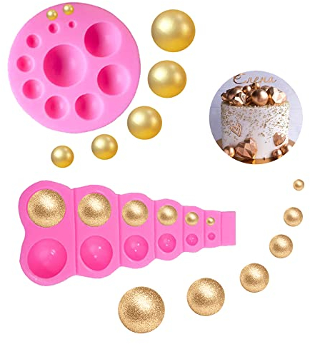 Morofme 3D Pearl Fondant Mold - 2pcs Semi Sphere Ball Silicone Chocolate & Lollipop Mold - Mini Half Pearl Ball Cake Decoration
