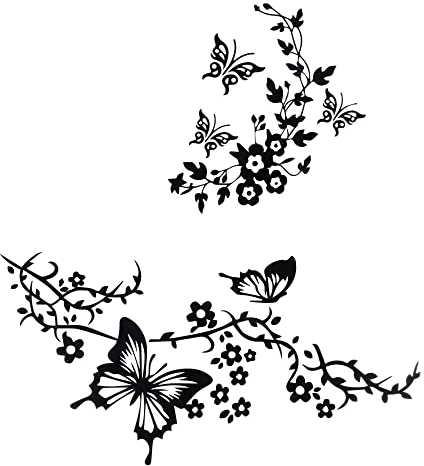 ACBungji Autoaufkleber Schmetterlinge Blumen Blumenaufkleber Autotattoos Selbstklebend Aufkleber Fenster Schwarz Wasserfest