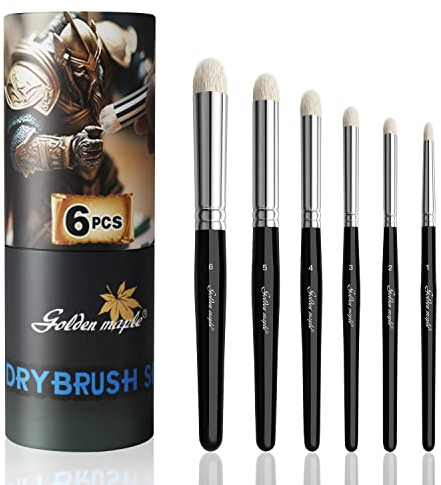 Golden Maple Dry Brush Miniature Painting Drybrush Set - 6PC Professional Modellers Miniature Paint Brushes for Miniatures, Model, Enamel & Fantasy Figurines Painting