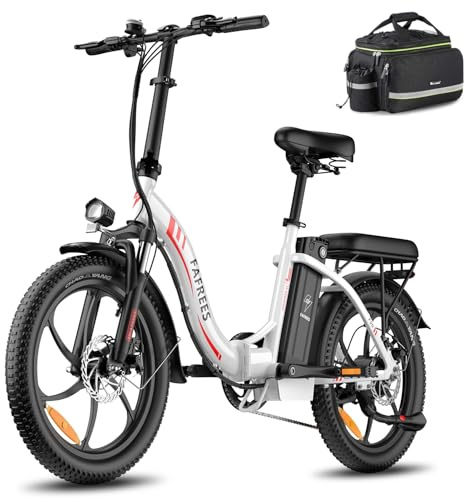 Fafrees F20 Electric Bicycle, 20 * 3.0 Inch Fatbike, Folding Electric Urban Bike, 250W 16AH Unisex Adult E-bike, Power Assist 60-120KM (White)