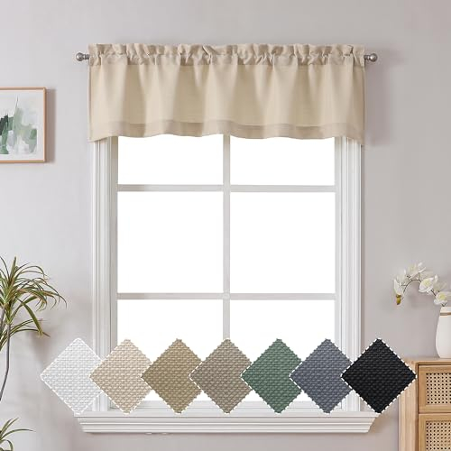 Chyhomenyc Valance for Windows, Light Filtering Faux Linen Decorative Small Kitchen Window Curtain, Rod Pocket Short Valance for Bathroom Laundry Basement, 60Wx14L inch, 1 Piece, Linen Color