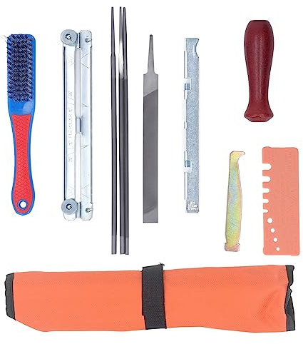 Yuecoom Afilador De Motosierra, Herramienta De Afilador De Sierra De Cadena De 11 Piezas, Kit De Herramientas De Afilado De Dientes De Sierra De Cadena con Mango De Calibre para Leñador