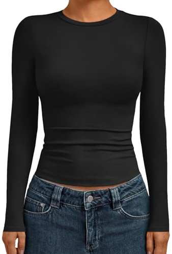 AUTOMET Womens Long Sleeve Shirts Basic Compression Going Out Crop Tops Fall Fashion Y2K Clothes 2025 Black XL