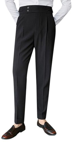 Pantalon de costume décontracté pour homme - Couleur unie - Chino - Coupe droite - Élastique - Longueur - Taille haute