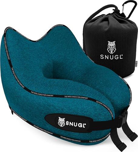 SNUGL Nackenkissen Memory Foam Waschbar & Verstellbar | Kuscheliges Nacken Reisekissen Für Flugzeug, Auto & Unterwegs | Reise-Kissen Nackenhörnchen, Neck Travel Pillow (Türkis, Erwachsener Klein)