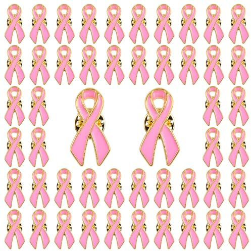 WANDIC Octobre Rose Lot de 50 Broches en Forme de Ruban Rose en Alliage 3D pour la Sensibilisation au Cancer du Sein - Broches en métal pour Collecte de Fonds et activités de Bien-être Public
