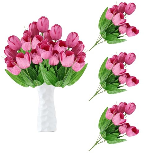 astylishome Pink Artificial Flowers Real Touch Tulips Faux Tulip Flower Arrangement Bouquet for Wedding Bridal Bouquets Party Home Dining Room Office Decoration 0115