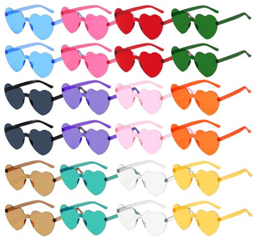 Sprinlot Herz Sonnenbrille Bunt, 24 Paar Herz Party Brillen, Heart Shaped Brille, Brille Herzform, Lustige Brille für Fasching Foto Requisiten Geburtstags