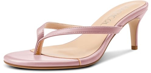 Aachcol Femmes Ouvert Bout Tongs Aiguille Mi Talon Heels Slip-on Kitten Talon Heel String Sandales Party Dress Mules Chaussures 6.5 CM Heels Beige 38 EU