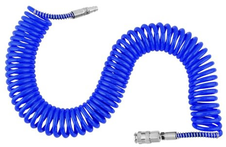Druckluftschlauch,Spiral Druckluftschlauch 10m Lang,Druckluft Spiralschlauch,Innendurchmesser:5mm,mit 1/4inch Europe Schnellkupplung,Knickschutz,Luftdruckschlauch Druckschlauch