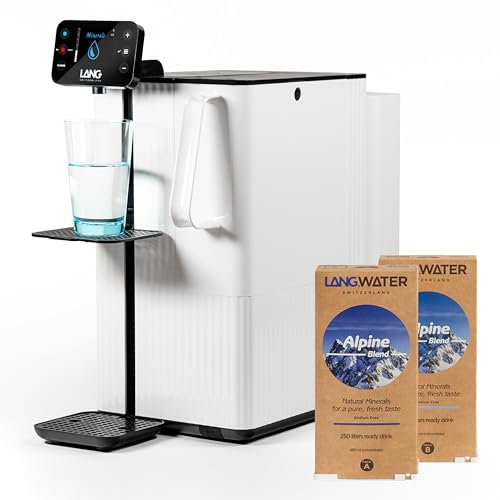LANGWATER Reverse Osmosis & Mineralisation Water Filter Countertop TheWell 2 - Alkaline & Hot water dispenser - Plug & Drink Water Purifier with NSF58 RO, UV & 2 Mineral Packs Made in Switzerland