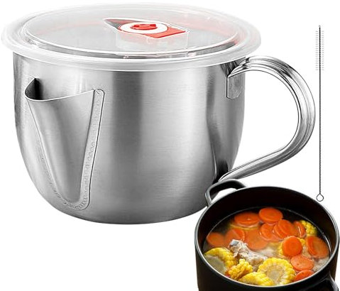 Reflimand 1000ml Oil Fat Separator, Gravy Grease Separator, Stainless Steel Filter Strainer Bowl Container, Multifunctional Food Strainer, Gravy Oil Soup Grease Oiler Separate, Kitchen Cooking Tools