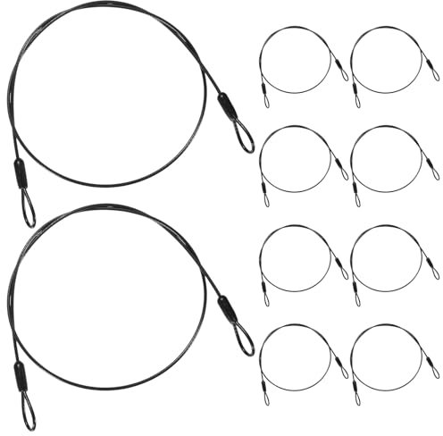 M METERXITY 10-Pack Security Cable Lock, 2FT 2mm PVC Coated Stainless Steel Luggage Lock Wire Rope with Double Loop for Travel/Gate/Bike, Cut-Resistant Braided Steel Cable [Black]