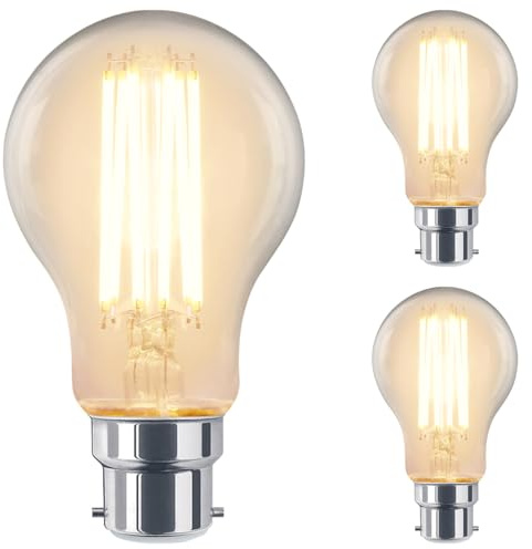 Long Life Lamp Company 3 LED Light Bulb 3000k B22 Bayonet Dimmable 10w Filament Clear Glass A60 Warm White