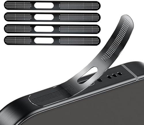 Lot de 4 autocollants en maille anti-poussière pour iPhone séries 12/13/14/15/16 avec 2 chiffons de nettoyage – Couvercle de haut-parleur de téléphone, protection de précision pour haut-parleurs, port