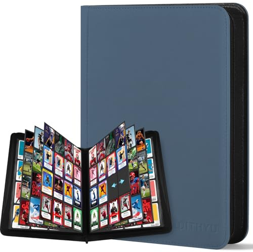 WITHYU Album da Collezione per Carte 16 Tasche, Capacità 1024 Carte - Portacarte Impermeabile Caricamento Laterale con Zip per TCG, Calcio & Collezioni, Portatile (Blu Indaco)