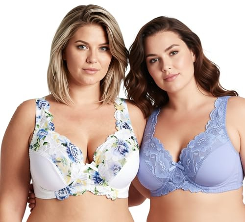 Curve Muse Minimizer-fodrad bygel-bh med spetsbroderi för kvinnor-2-Packa