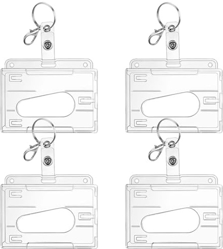 Funda para tarjeta de identificación Hard Clear Badge Holder con llavero, transparente tarjetero, varias tarjetas para participación de identificación, tarjetas de acceso, adecuado para oficina