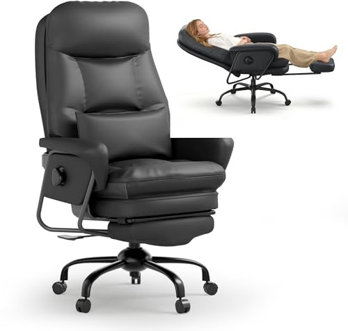 FLEXISPOT Luno Chefsessel Ergonomischer Bürostuhl mit Fußstütze | 160° Liegefunktion, Katzenkratzfestes Kunstleder Ideal zum Arbeiten, Entspannen & Mittagsschlaf Beige