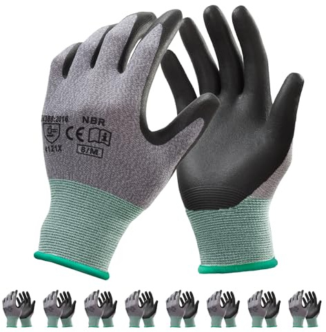 S SATC 8 Paar Arbeitshandschuhe Feinstrick 15 Gauge Handschuhe Herren & Damen mit Schaumnitril-Beschichtung Montagehandschuhe für Wartung, Maschinenbau & Lagerlogistik (Größe 8/M)