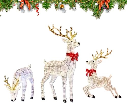 Lampada a Renna a LED - Set di Renne Illuminate Realistiche in 3 Pezzi, Impermeabile, Decorazione Notturna per la Famiglia | Figura di renna a LED, per la famiglia, gli amici, le vacanze, il t