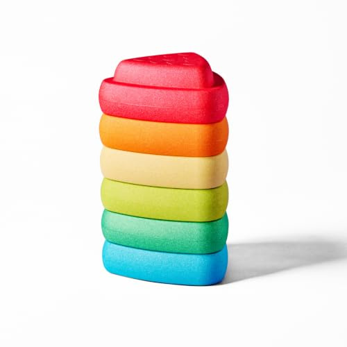 Nattou Blocky - Pietre d'equilibrio per bambini, impilabili, antiscivolo, giocattoli sensoriali, per interni ed esterni, 29 cm, multicolore