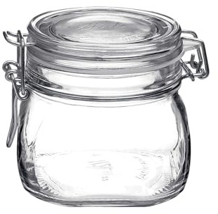 Bormioli Rocco Fido 17.5 Ounce Glass Storage Jars: Airtight Hinged Lid With Leak Proof Gasket, Wide Mouth Food Container - For Zero Waste Air Tight Preserving Jam, Spices, Coffee, Sugar & Herbs