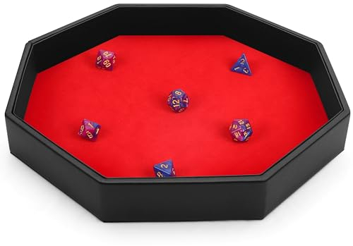 BELLE VOUS Vassoio per dadi ottagonali in pelle sintetica nera e velluto rosso, per giochi da tavolo come giochi di ruolo e DND/D & D, vassoio per gioielli