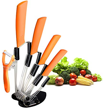 CORESLUX Ceramic Knife Set, Kitchen Chef Knife Set Vegetable Bread Knife Super Sharp Five Piece, Rust Proof Stain Resistant