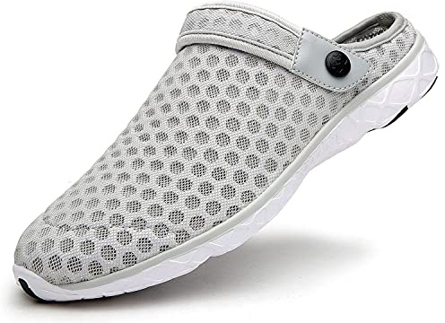 Eagsouni Mens Womens Breathable Mesh Slippers Beach Sandals Garden Clogs Hollow Out Outdoor Sports Casual Summer Shoes Flip Flops, E Light Grey, 5 UK