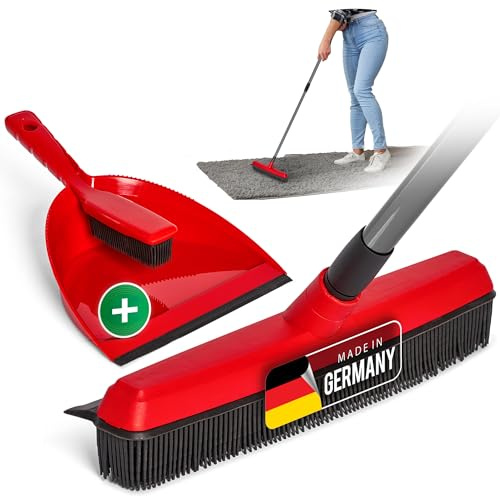 Novaliv Gummibesen mit Teleskopstiel & Kehrgarnitur Friseurbesen Set Gummi Noppenbesen Hundehaarentferner Broom Parkett Besen für Drinnen Teppichbesen Bodenabzieher Haushaltsbesen Wunderbesen