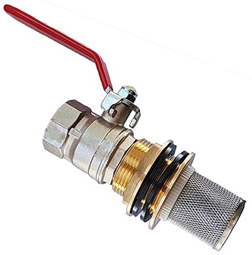 QUALITÄTS Regentonnendurchführung mit Kugelhahn + Filter | ∅ Loch Regentonne 27mm - 43mm | Innengewinde Hahn 1/2 - 1 | Messing | Ausführung auswählen >>> ∅ Loch Regentonne 43mm | Hahn 1 IG