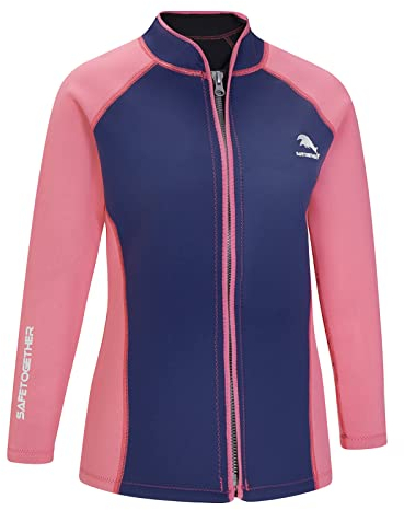 Veste de plongée pour homme et femme, en néoprène de 2 mm, fermeture éclair sur le devant, manches longues, combinaison de plongée (2XL, femme-bleu/rose)