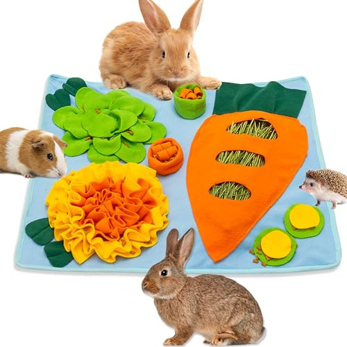 Comedero de heno para conejos, tapete interactivo de forro polar para mascotas, juguete para interiores para conejillo de indias, chinchillas, hámster, hurones, animales pequeños, tapete de