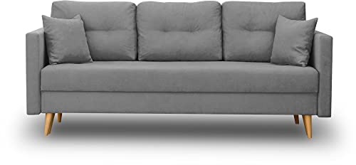 bonni Schlafsofa Lahti, Sofa mit Bettkasten und Schlaffunktionn, Klappsofa, Schlafcouch, Bettsofa, Couch vom Hersteller,Couch, Couchgarnitur, Sofagarnitur (Grau)