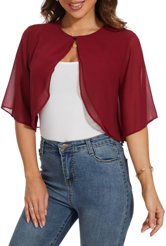 Heersan Bolero Mujer de Gasa Chaqueta Verano Toreras de Media Manga con Volantes Chiffon Cardigan Corto Ligero para Fiesta Vestidos