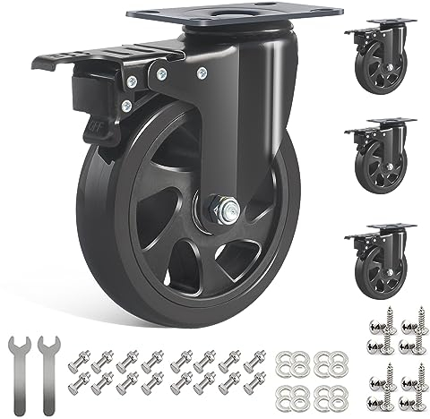 IQWTU Ruedas 125MM para Muebles con Freno, 4 Ruedas Pivotantes Hasta 800kg, Ruedas Giratorias Ruedas de Placa Industriales Giratorias 360°, PU Ruedas No Dejan Marcas