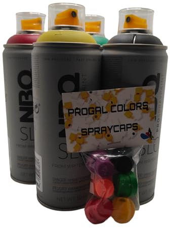 Sprühdosen NBQ PRO 4x400ml mit x 6 Ersatz Sprühkopf hochdeckendes PRO Farb Spray für Hobby-Handwerk-Kunst-Graffiti - schnell trocknend - hoch deckend mit weicher Ventilfeder