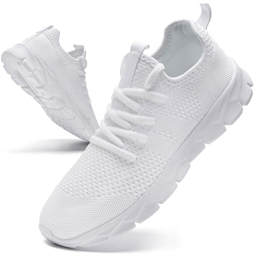 JUEQIBAA Homme Basket Chaussures de Sport Respirant Sneakers Homme Confortables Mode Casual Mesh Marche Course Gym Running Tennis Outdoor Slip on Chaussure Homme Blanc 42
