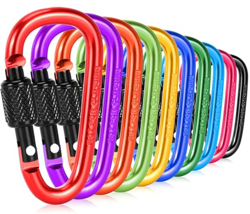 10 Pack Carabiner Clip, 2.28 inch Aluminum D-Ring Shape Locking Carabiners, Snap Hook Sport Accessories for Outdoor Camping Hiking