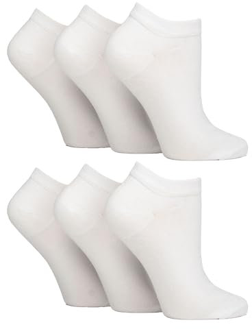 IOMI 6 Pairs Womens Diabetic Trainer Socks Extra Wide Ankle Socks for Swollen Feet (White, 4-8)