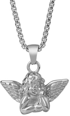 CikSco Stainless Steel 18K Gold Elegant Guardian Angel Charm Praying Pendant Necklace Jewelry Women Men Gift (Silver)