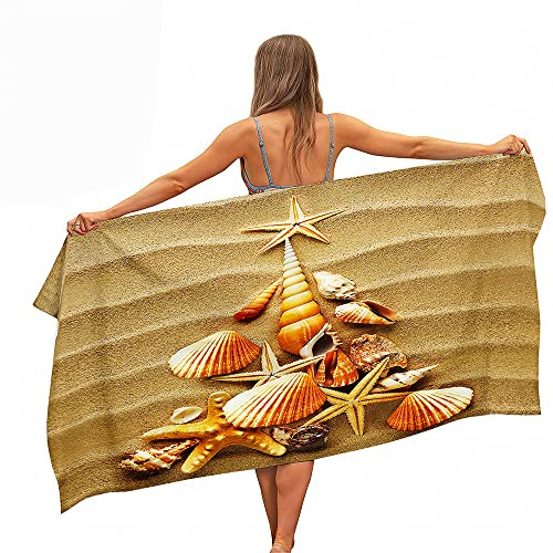 Treer Mikrofaser Handtuch, 3D Muschel Strandtuch, Schnelltrocknendes Handtuch, Reisehandtuch Leicht, Microfaser Badetuch Groß, Microfaser Handtücher (70x150cm,Sand)