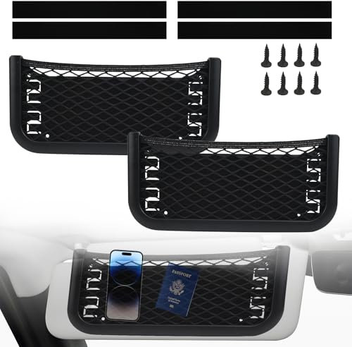 KATIMI 2 Piezas Red Maletero de Coche Autoadhesiva, 12 × 26 cm Red Coche Universal, Organizador Red Maletero Coche con Banda Elástica y Tornillo, Camper Furgoneta Accesorios para Puertas y Asientos