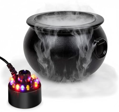 PMU Halloween 2pc Multi Pack 12in Black Plastic Cauldron with Mist Maker Multi Color Fogger (1) 12in 55120-NHS(1) 49500 (2/pkg) Pkg/1