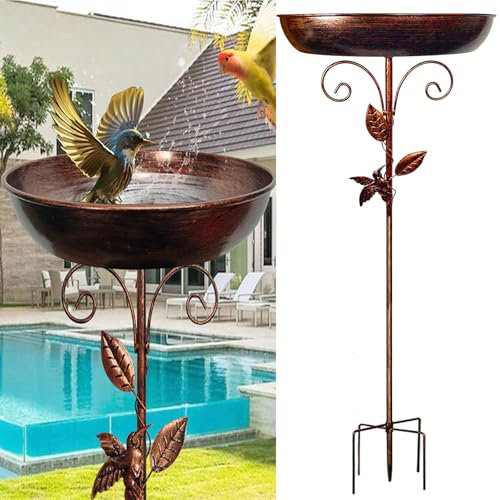 cnsmak Vogeltränke aus Metall für den Außenbereich, 101,6 cm, 5 Zinken Boden und Abnehmbarer Metallpfahl, stabile Vogeltränke für Garten, freistehende Vintage-Vogeltränke für Terrasse, Hof, Rasen,