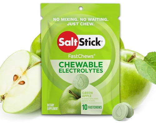 SaltStick Fastchews, Electrolyte Replacement Tablets for Rehydration, Exercise Recovery, Youth & Adult Athletes, Hiking & Sports Recovery, 1 x Packet of 10 Tablets (Green Apple)