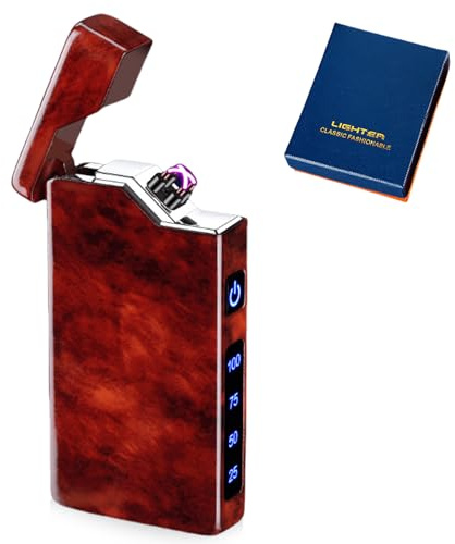 Mechero electrónico USB, arco eléctrico, con indicador de batería, resistente al viento, con caja de regalo, color rojo