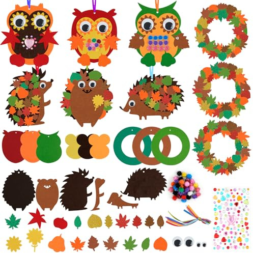 Leikedun Kits Bricolage Couronne Feutres Automne, 9 Pièces Activité Manuelle Animaux pour Enfants, Kit Bricolage Decoration Automne Thanksgiving pour Loisir Créatif Fête Jeux Groupe